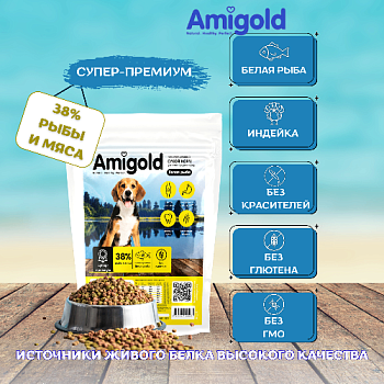 Сухой полнорационный корм для собак средних пород с рыбой (AmiGold)